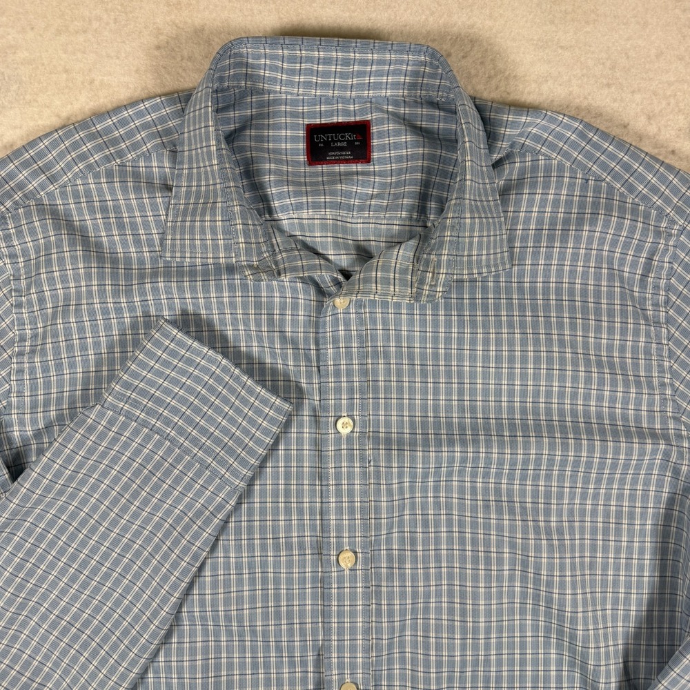 UNTUCKit Roland Performance Shirt‎ Mens Large Blue Plaid Short Button Up Casual